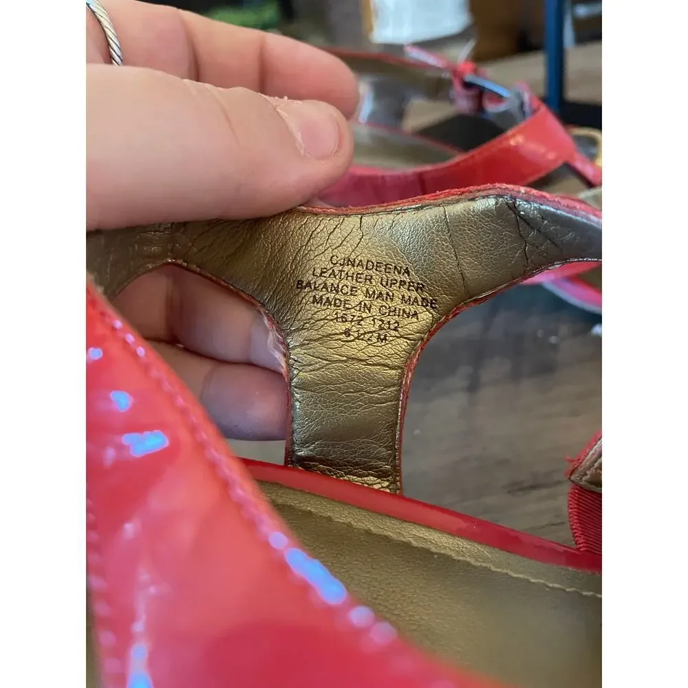 6/$25 Circa Joan & David Luxe Coral/Gold Kitten Heel Buckle Ankle Strappy Heels